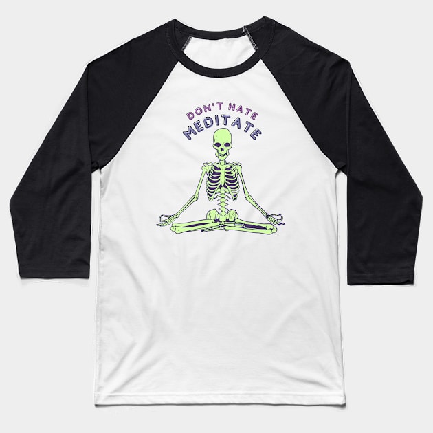 Zen skeleton Baseball T-Shirt by Moonpixels